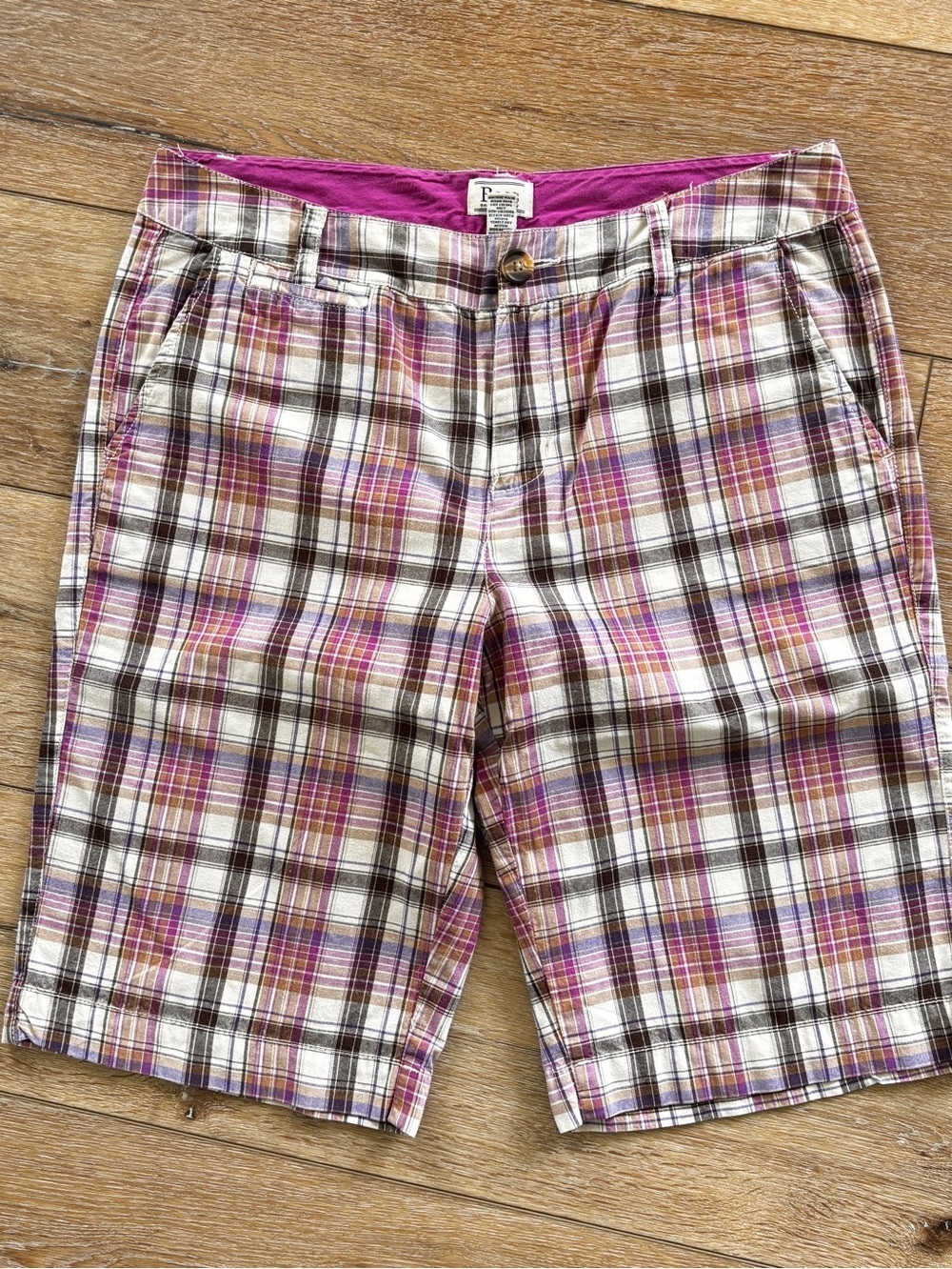 G.H. Bass & Co. Bermuda Shorts Women’s 10 Plaid Pink Brown Golf Preppy Cotton
